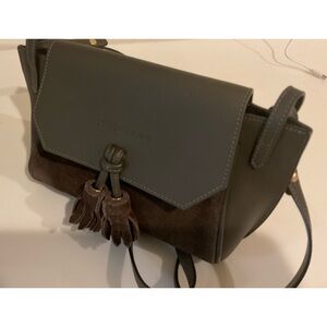 Longchamp bag “Penelope” dr green leather/suede with dust bag. Perfect condition